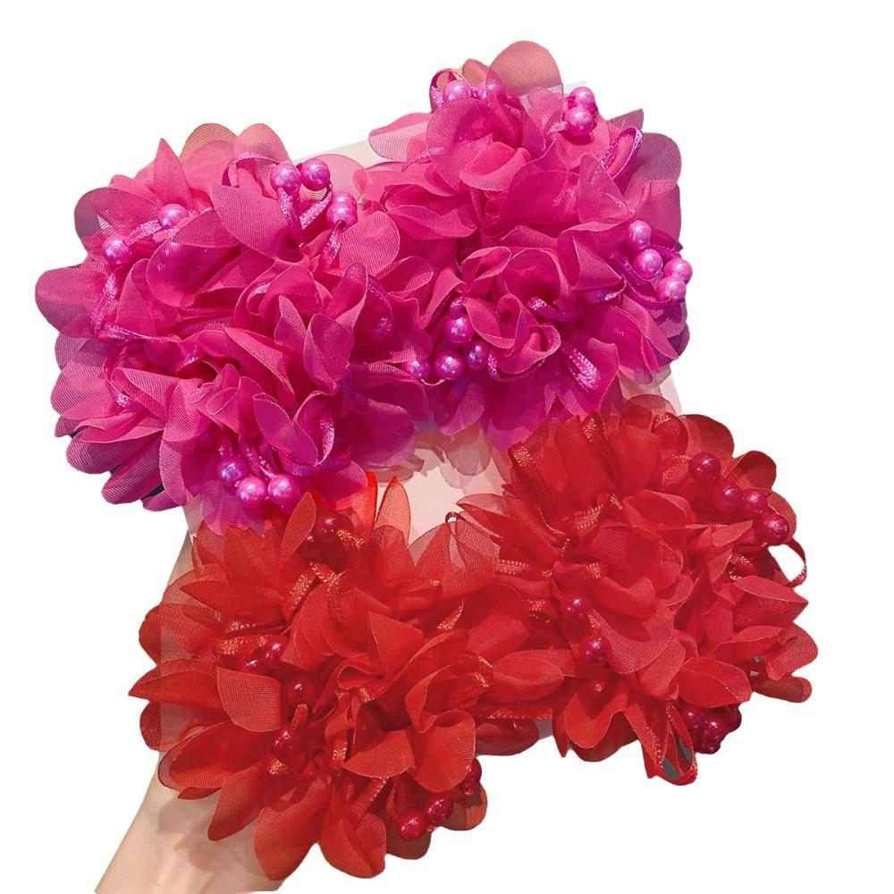 4pcs/set High Elastic Floral Hair Rope Beads Ponytail Holder Sweet Kids Head Rope Girls