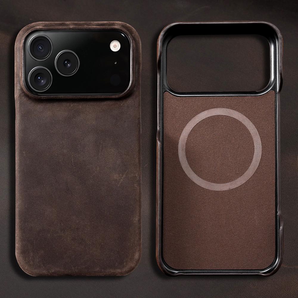 

for Magsafe Case for iPhone 15 16 17 Pro Max 17Pro 17 Air 16Pro Retro Genuine PULL-UP Leather Magnetic Phone Back Cover iPhone 15