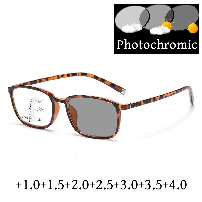 Vintage Color Changing Progressive Multifocal Presbyopia Glasses Luxury Ladies Square Finished Photochromic Reading Sunglasses