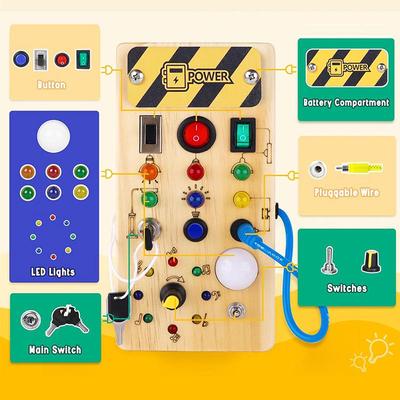 Luminous Wooden Busy Board Switch Toy for Children's Early Education and Fine Motor Skills Development.