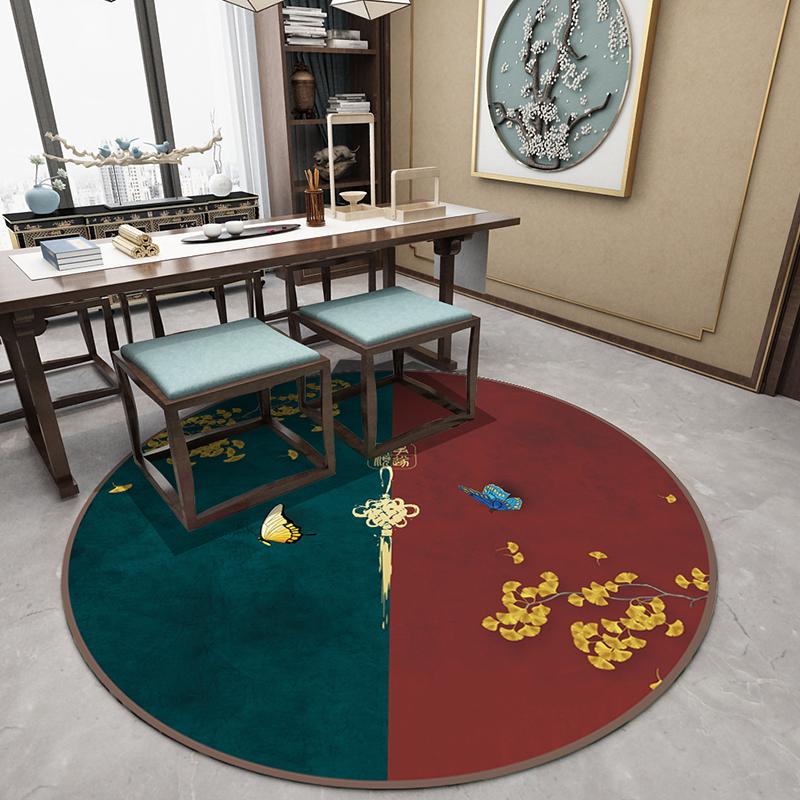Chiness Style Round Carpet for Living Room Geometric Wave Print Floor Mat for Bedroom Kids Room Computer Chair Parlor Area Rugs