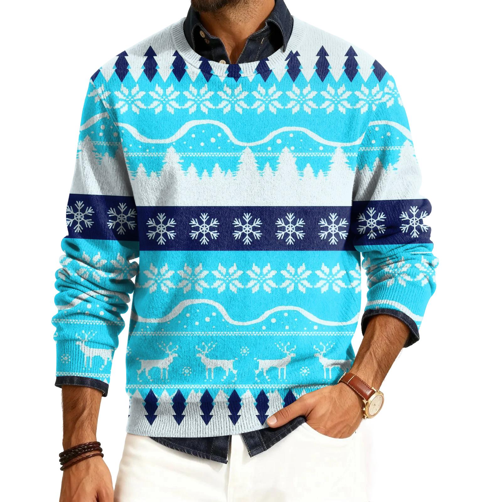 

Мужской пуловер с круглым вырезом, длинными рукавами и рубчатой вязкой M синий