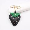 Compact Studded Strawberry Car Keychain PU Leather Accessory Handmade Key Chain Accessories For Everyday Use