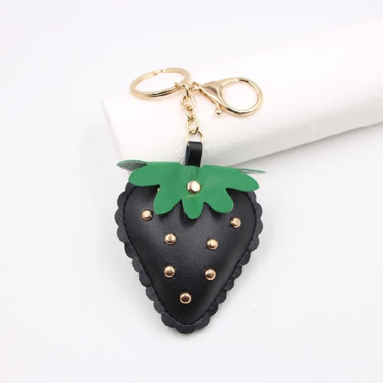 Compact Studded Strawberry Car Keychain PU Leather Accessory Handmade Key Chain Accessories For Everyday Use
