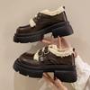 Cute Girls Uniform Chunky Princess Shoes Female Women Brown Platform Pumps Retro Loafers Winter Warm Plush Shoes
