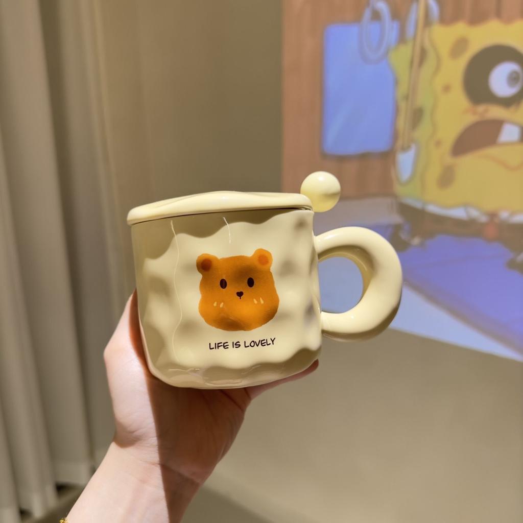 Birthday Gift Cute Little Bear Ceramic Cup for Boys and Girls Drinking Water Cup with Lid Spoon Couple Cup
