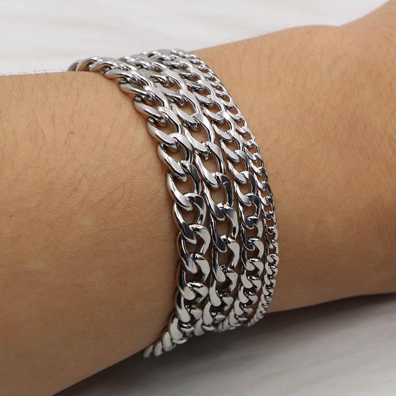 3-7mm Simple Stainless Steel Men Curb Cuban Chain Fashion Women Bracelet On Hand for Couple Unisex Wrist Jewelry Gift Party
