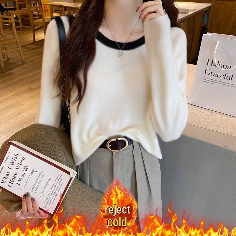 Double-Sided German Velvet Women's Warm Base Layer Top - Autumn/Winter Round Neck, Versatile Single/Dual Pieces