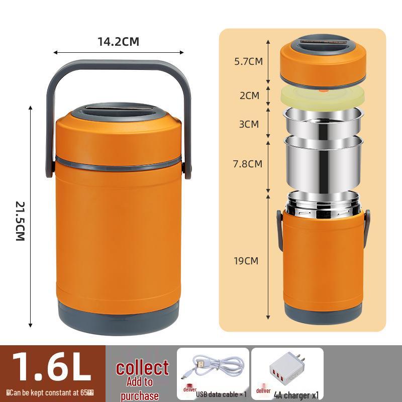 

Portable USB Heated Stainless Steel Rice Container - Large Capacity, Insulated Lunch Box for Outdoor and Office Use 304 Stainless Steel Liner