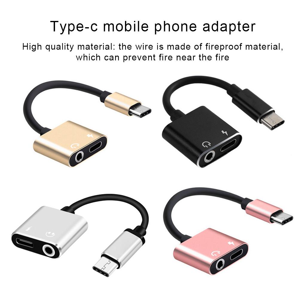 2 IN 1 USB Type-C To 3.5mm Jack AUX Audio Headphone Adapter Charger Cable