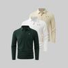 Men's Golf Long-Sleeve Polo 3pcs Set: Double-Button Collar, Versatile Fit, Lightweight, Breathable, Moisture-Wicking, and Quick-Drying Polo