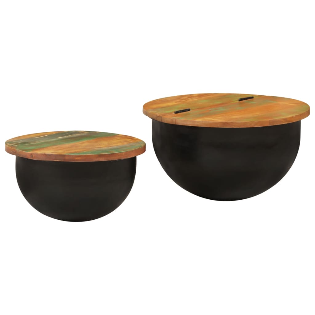 2 Piece Coffee Table Set Black Solid Reclaimed Wood