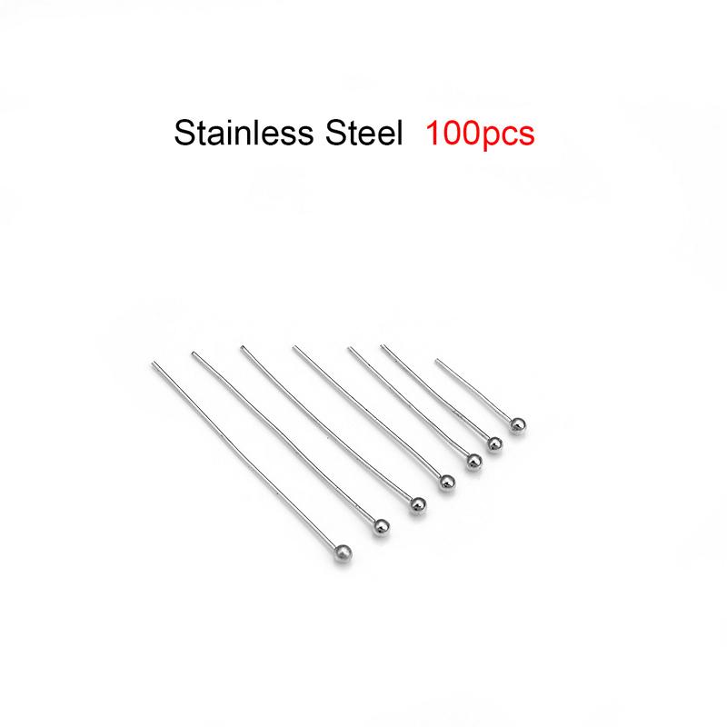 50-100pcs Stainless Steel Flat Head Pins Gold Silver Plated Ball Head Pins Eye Needle For Jewelry Making DIY Earring Accessories