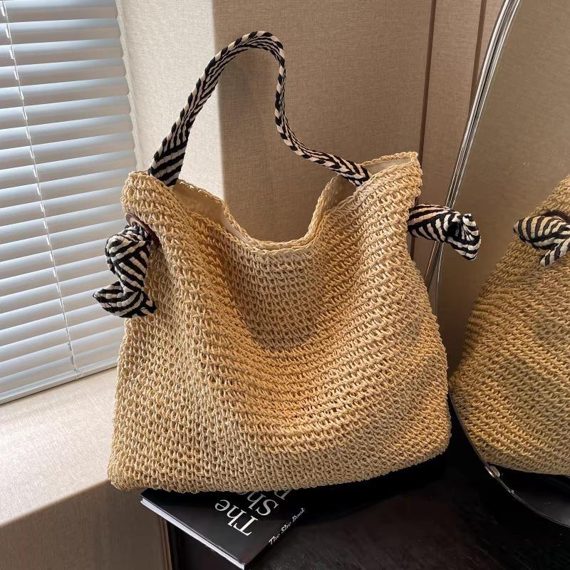 

Navy style shoulder straw bag hand-woven bag new versatile large-capacity tote bag women s shoulder beach bag Magnetic buckle