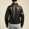 Vegetable tanned oil wax cowhide leather jacket men's retro lapel locomotive replica denim leather jacket