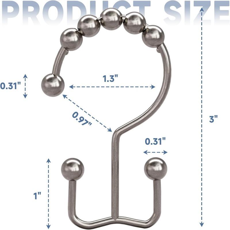 Shower Curtain Hooks Rings, Rust Resistant Metal Double Glide Shower Hooks Rings for Bathroom Shower Rods Curtains, Set of 12 Hooks