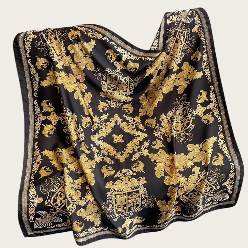 Hangzhou Silk Satin Brocade Scarf 110x110: Versatile Large Silk Feel Shawl for Air Conditioning