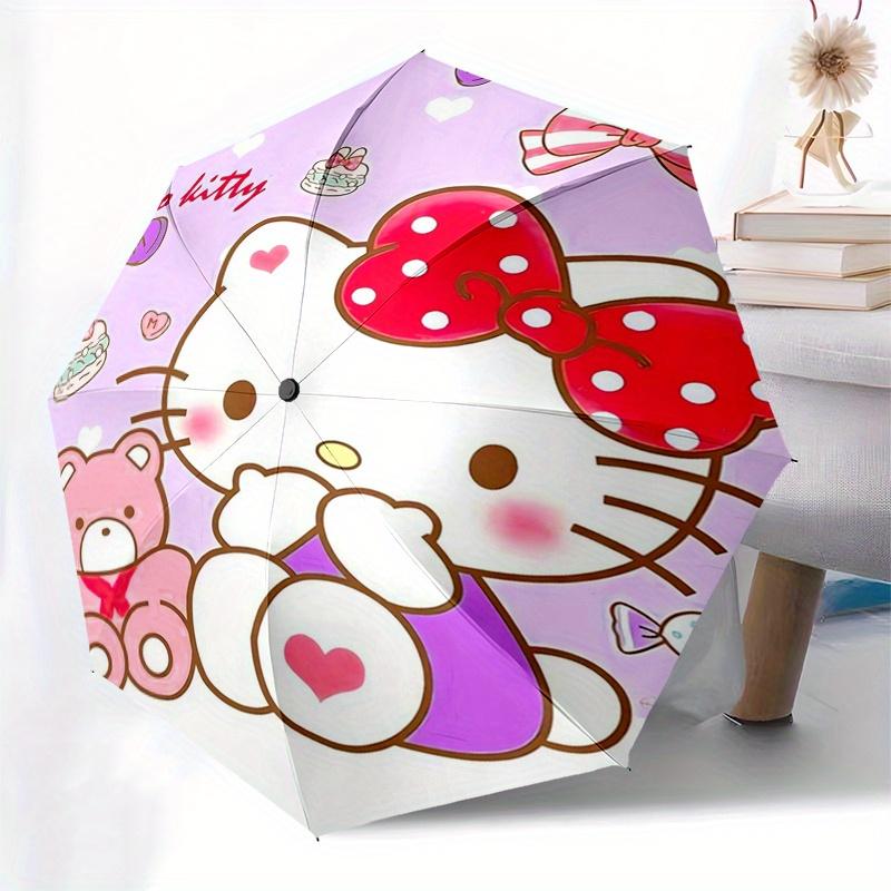 Hello Kitty,Bow Automatic Folding Umbrella-Simple 8-Rib Design, Bright Cartoon Pattern, Durable Iron Frame, Suitable For Travel, Outdoor, Be