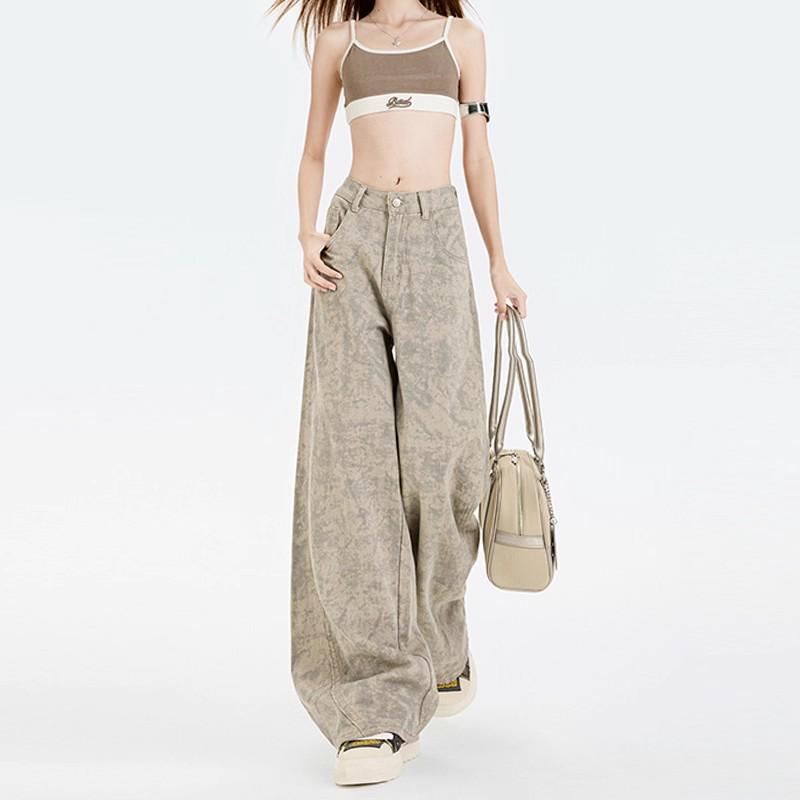 Damskie Jeansy Denimowe z Wysokim Stanem i Szerokimi Nogawkami - Tie-Dye, Wyszczuplające, Długie do Ziemi, Luźny Krój