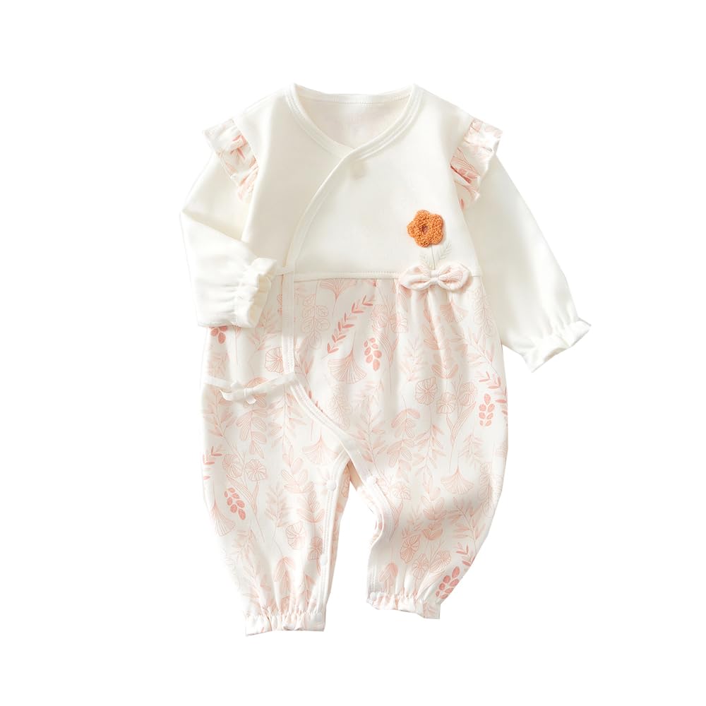 Babykoi Baby Clothes Long Sleeve Romper Boys Girls Unisex Spring Autumn Newborn Coveralls Front Opening Underwear Tie Strings Preparing for Birth Gift