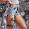 European & American Style High-Waisted Ripped Chain Skinny Jeans/Shorts for Women.