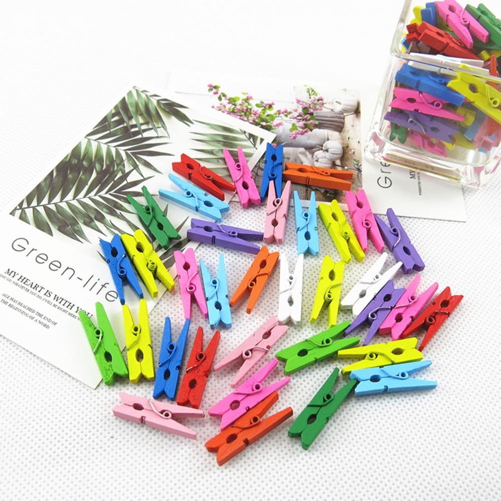 50pcs Colorful Wooden Clip Durable Clothes Clips Stationery Clothes Pegs Pins  Christmas