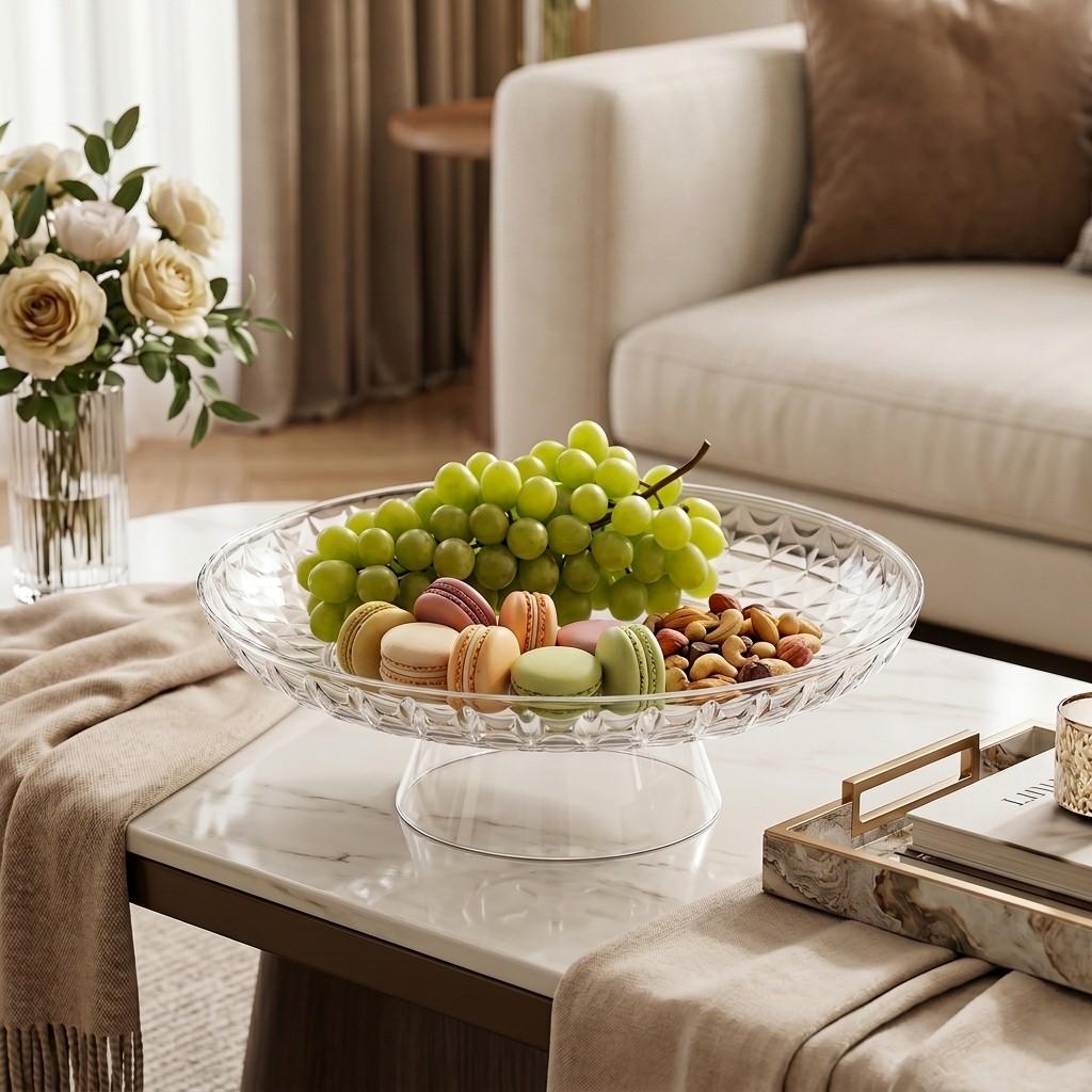 Plastic Fruit Bowl for Kitchen Counter Detachable Draining Pedestal Serving Plate Snack Dish Dessert Food Tray Tableware