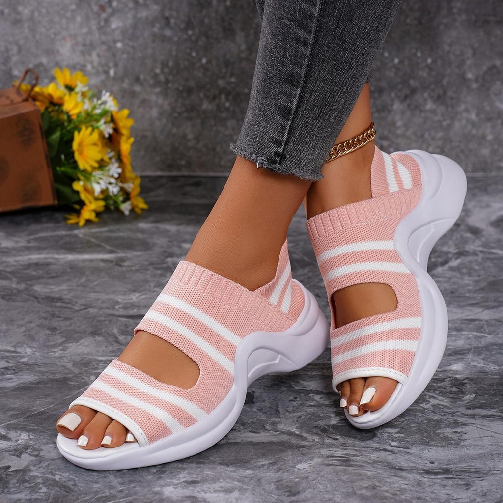 Women Flat Knit Sandals 2025 High Heels Platform Shoes Spring Summer Female Slip On Peep Toe Shoe Non Slip Comfort Wedge Sandals