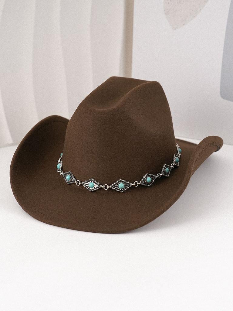 Premium Versatile Turquoise Chain Hat Fashion Casual Retro Top Hat Hat Cowboy Hat