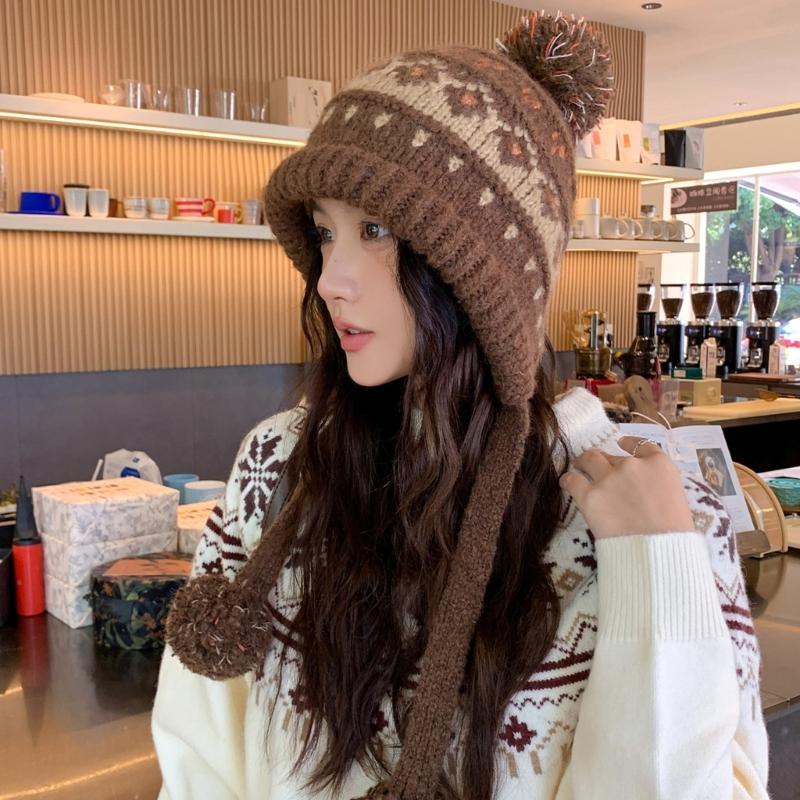 Elastic Thermally Fleece Hat Nordic Pattern Lightweight Cold Weather Headwear Elastic Winter Beanies For Travel