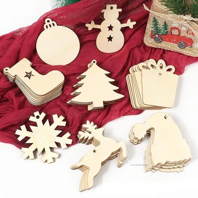 4 Stück DIY Holz Weihnachtsschmuck Unfertige Holz Weihnachtsbaum Hängedekorationen für DIY Basteln Xms Heim Party Deko