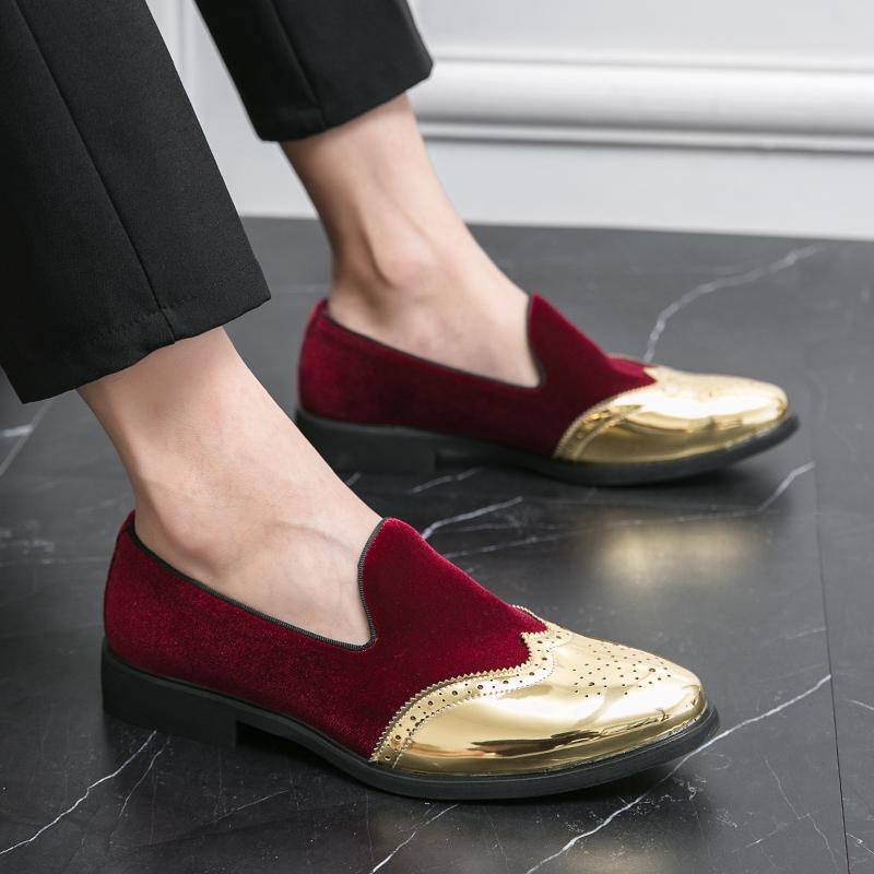 Fashion Luxury Designer New Britain Royal Pointed Velvet Brogue Leather Shoes For Men Casual Loafers Formal Dress Footwear