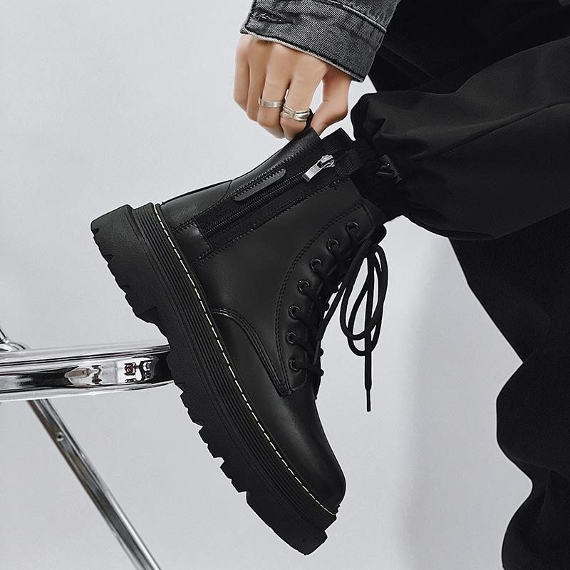 Black Men Boots Comfortable Ankle Boots Men Korean Casual Shoes Male 2024 Lace Up Outdoor Good Quality Shoes Men Autumn
