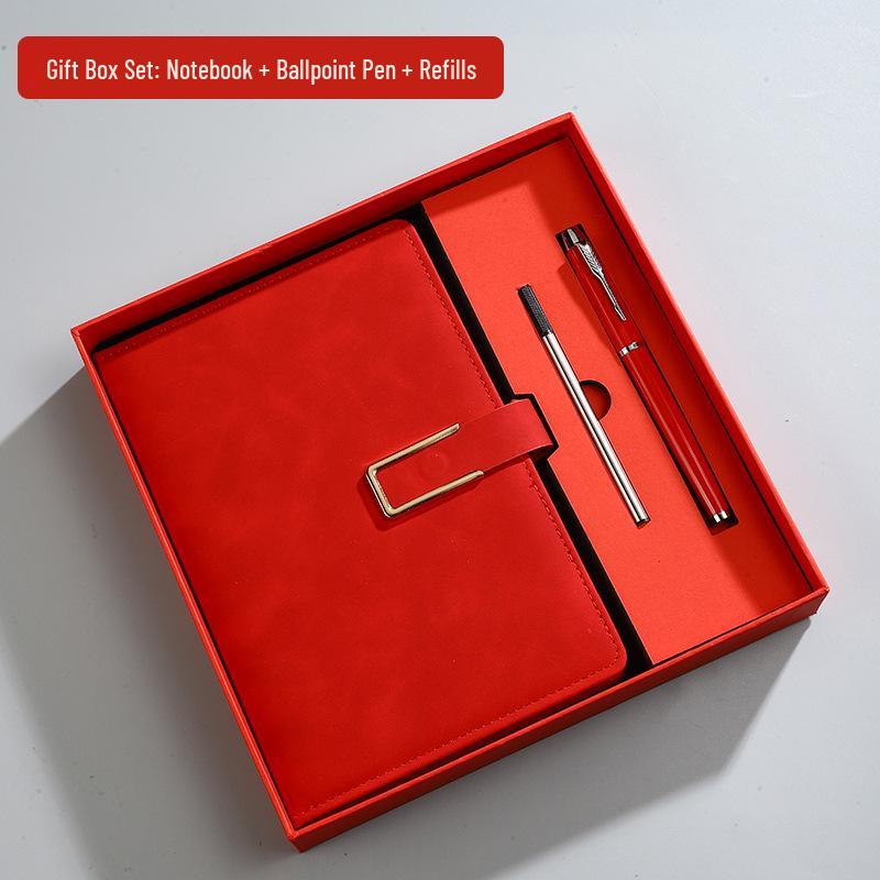 A5 Notepad Notebook Gift Set with U-Shaped Buckle, Leather Surface, Custom Logo for Business Meetings