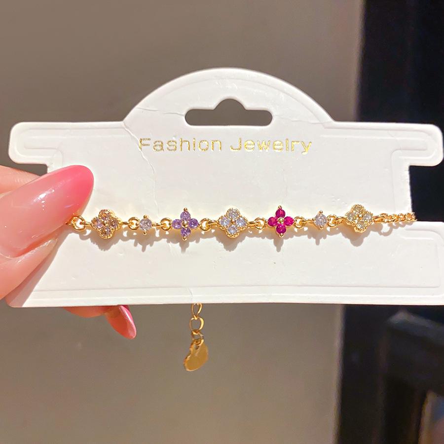 Colorful Flower Gold Zircon Pendant Bracelet: High-End, Versatile, Luxury Jewelry for Women