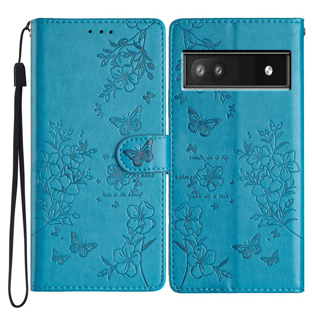 For Google Pixel 8a Wallet Phone Case Butterfly Floral Imprint Stand Leather Cover
