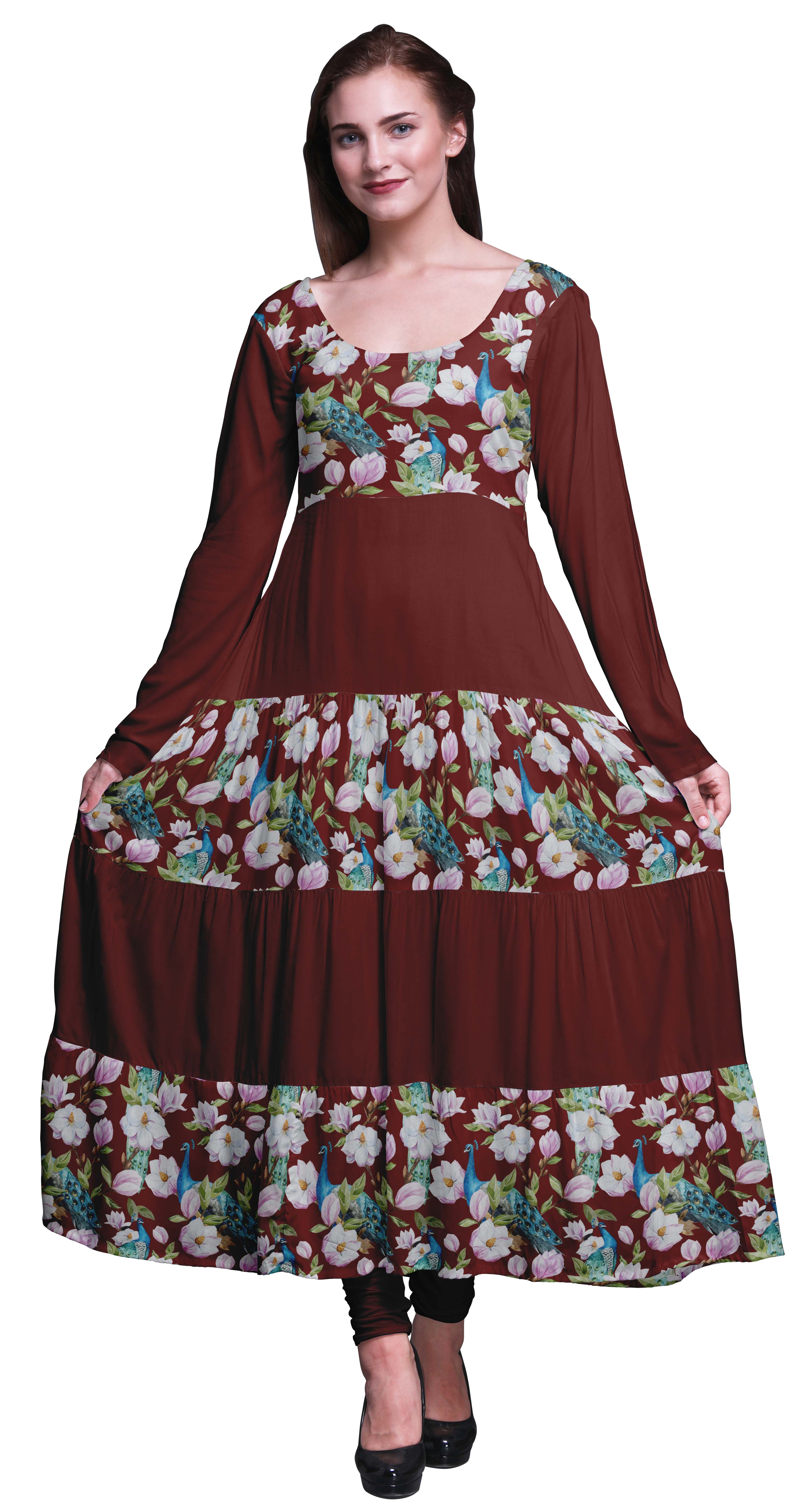 

Бімба Лавандовий художній принт Довгий анаркалі Курті з повним рукавом Індійські курти для жінок Етнічне плаття XXX-Large малиновий