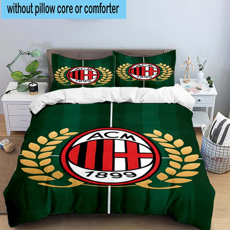 3pcs Milan Football Club Printed Bedding Set Duvet Cover Closure Includes 1 Duvet Cover & 2 Pillowcases Bedding Sets Home Decor Gifts