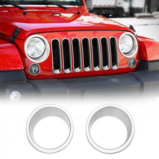 2x Chrome Front HeadLight Lamp Decor Cover Ring Trim for 2007-17 Wrangler JK JKU