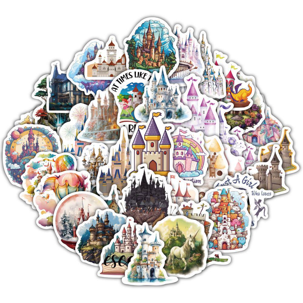 60 Cartoon Fairy Tale Castle Stickers - Princess, DIY, Waterproof, Student Journal Material