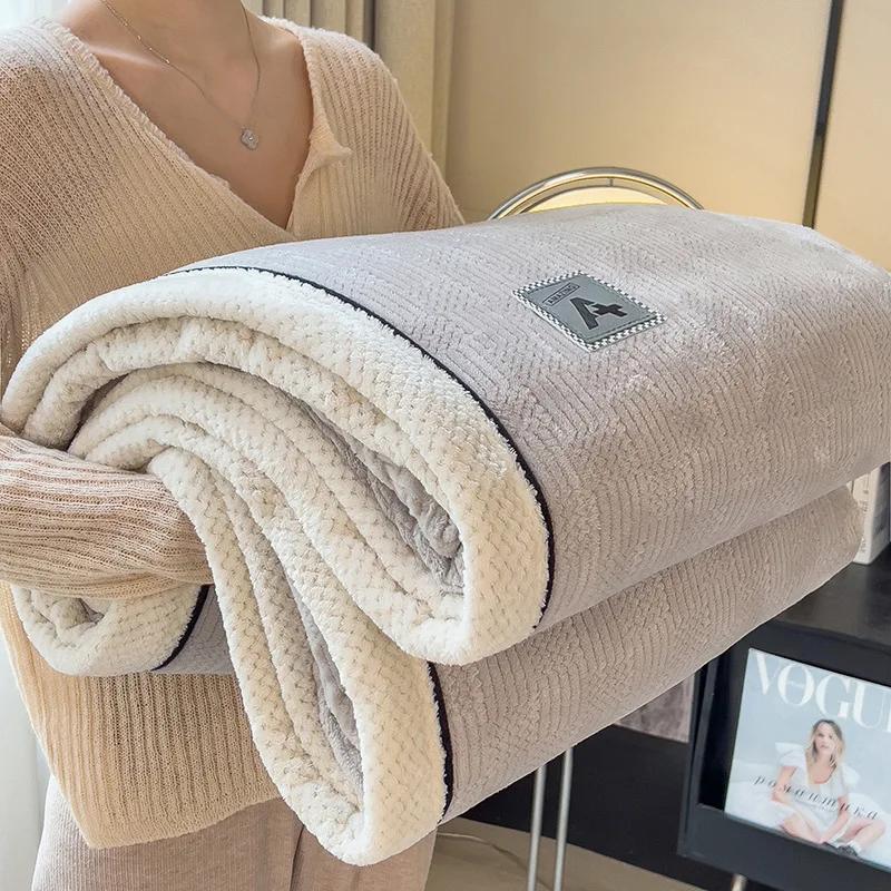 New Multifuncation Knitted Velvet Sofa blanket For Nap For Autumn Winter Spring Thickened Warmth Soft Fleece Bedspread Bed Cover
