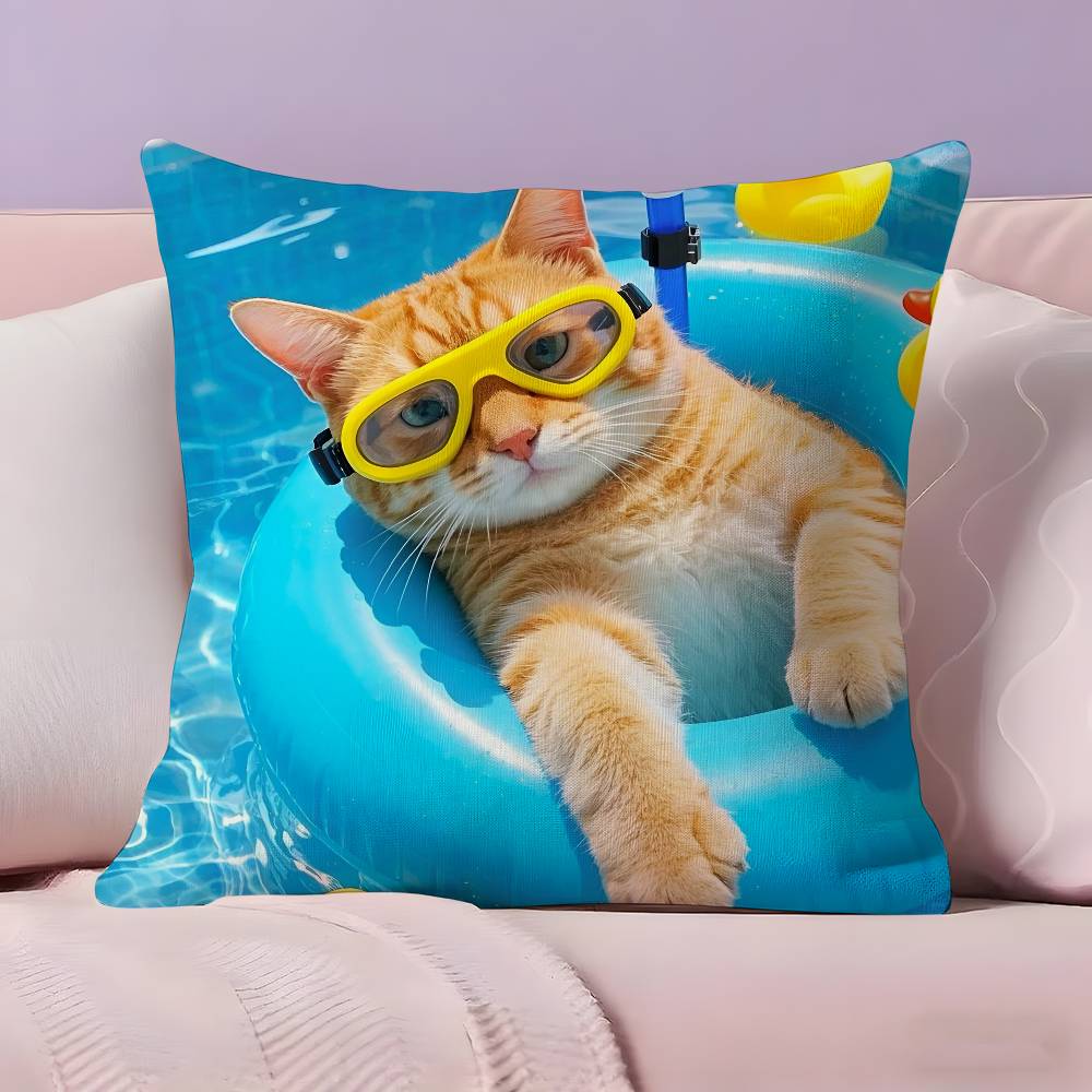 Funny Anime Cat&Dog Pillow Case Anti-dustmite Pillowcase Invisible Zipper Silky Short Plush Sofa Cushion Cover