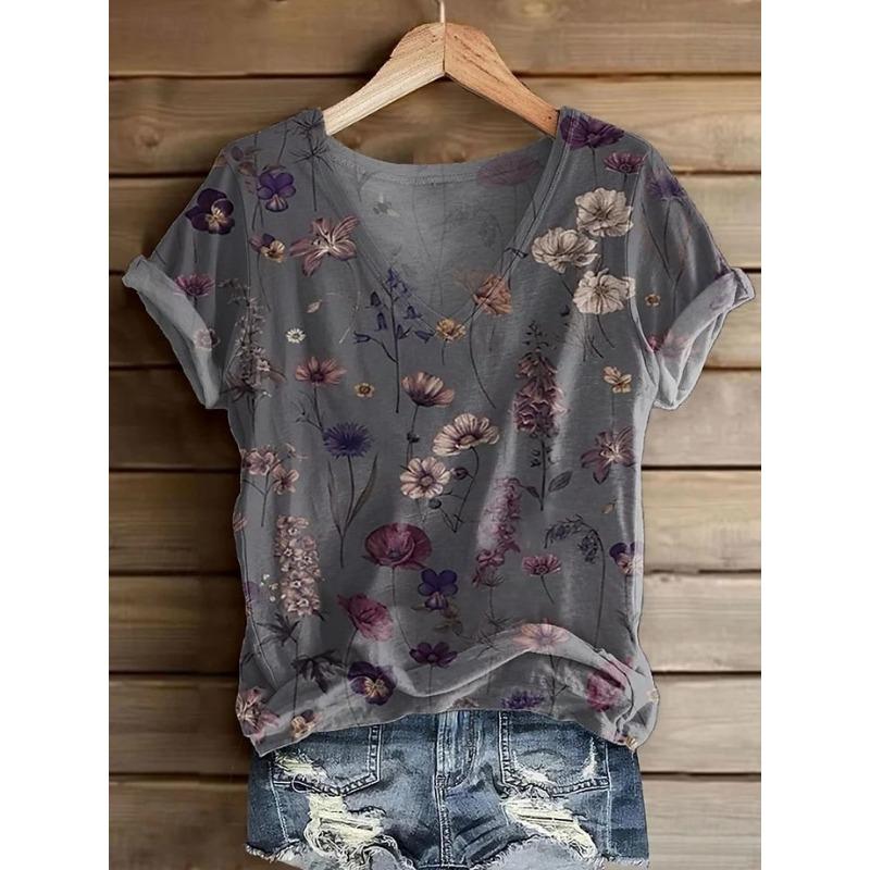 

Women s T Shirt Print Graphic Paisley Vintage Stylish Classic Short Sleeve V Neck Regular Tops Daily Summer Spring 5XL