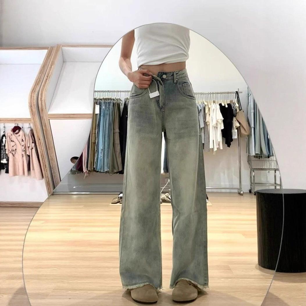 

Выстиранные джинсы прямого кроя с высокой посадкой женские большого размера женские свободные драпирующиеся с необработанными краями скинни широкие брюки 4XL