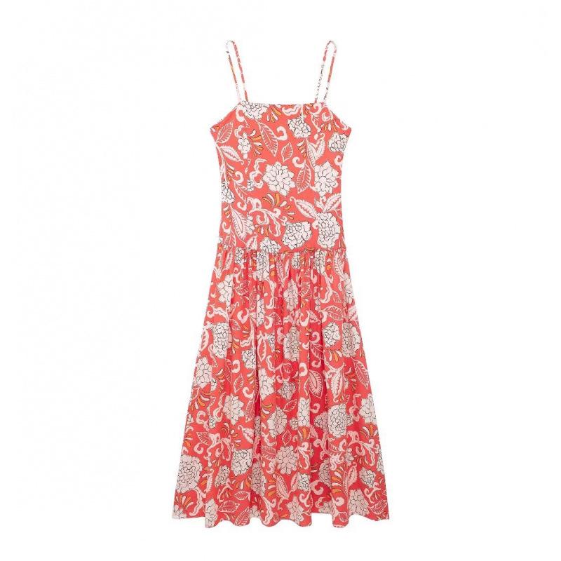 

Лето 2023 Европейская и американская женская уличная мода Принтованное платье-слинг XS цветочные печати