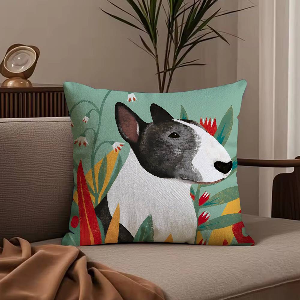 Cartoon Bull Terrier Series Pillow Case Anti-dustmite Pillowcase Invisible Zipper Silky Short Plush Sofa Cushion Cover