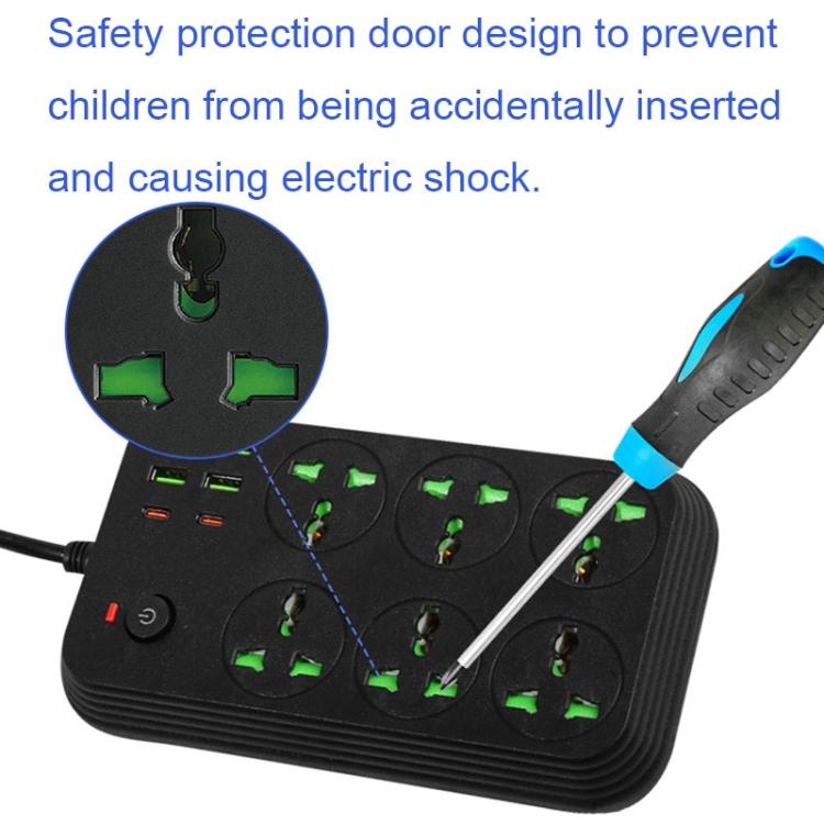 T24 2m 3000W 6 Plugs + PD + 4-USB Ports Multifunctional Flame-Retardant Socket With Switch