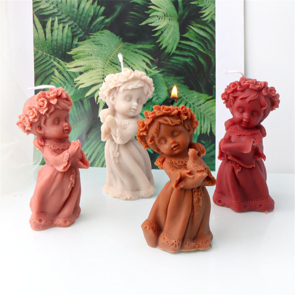 3D Rose Ring Angel Candle Silicone Mold Face Support Prayer Girl Aromatherapy Candle Gypsum DIY Wedding Decoration Gift