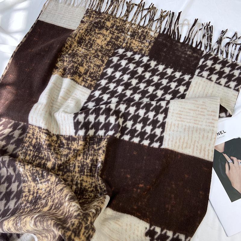 New Imitation Cashmere Scarf European and American Color Matching Tassel Printing Shawl Women's Winter Warm Scarf