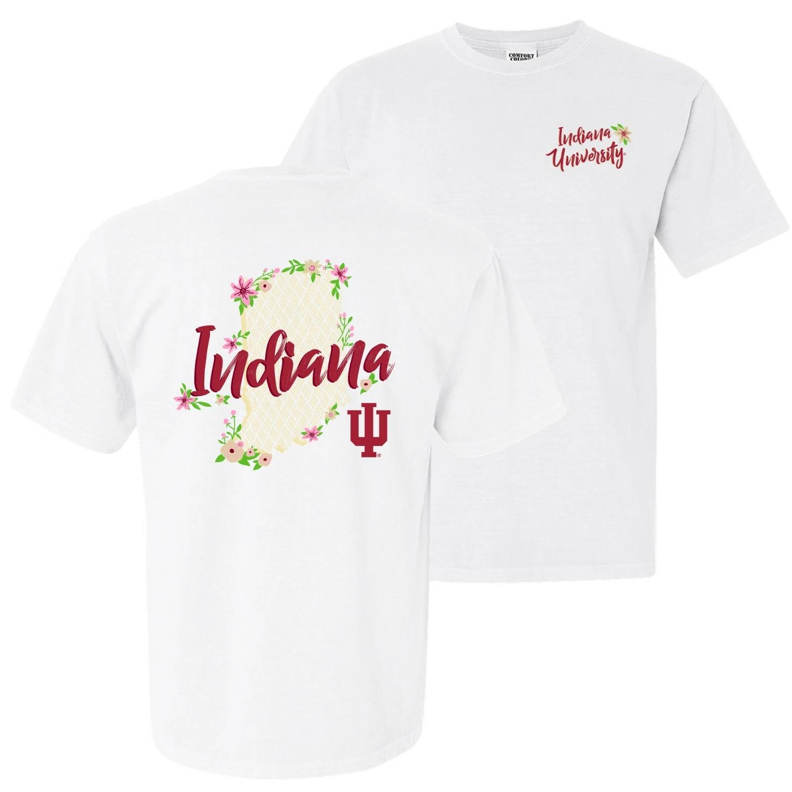 Indiana Hoosiers Floral State Garment Dyed T Shirt - White 4XL